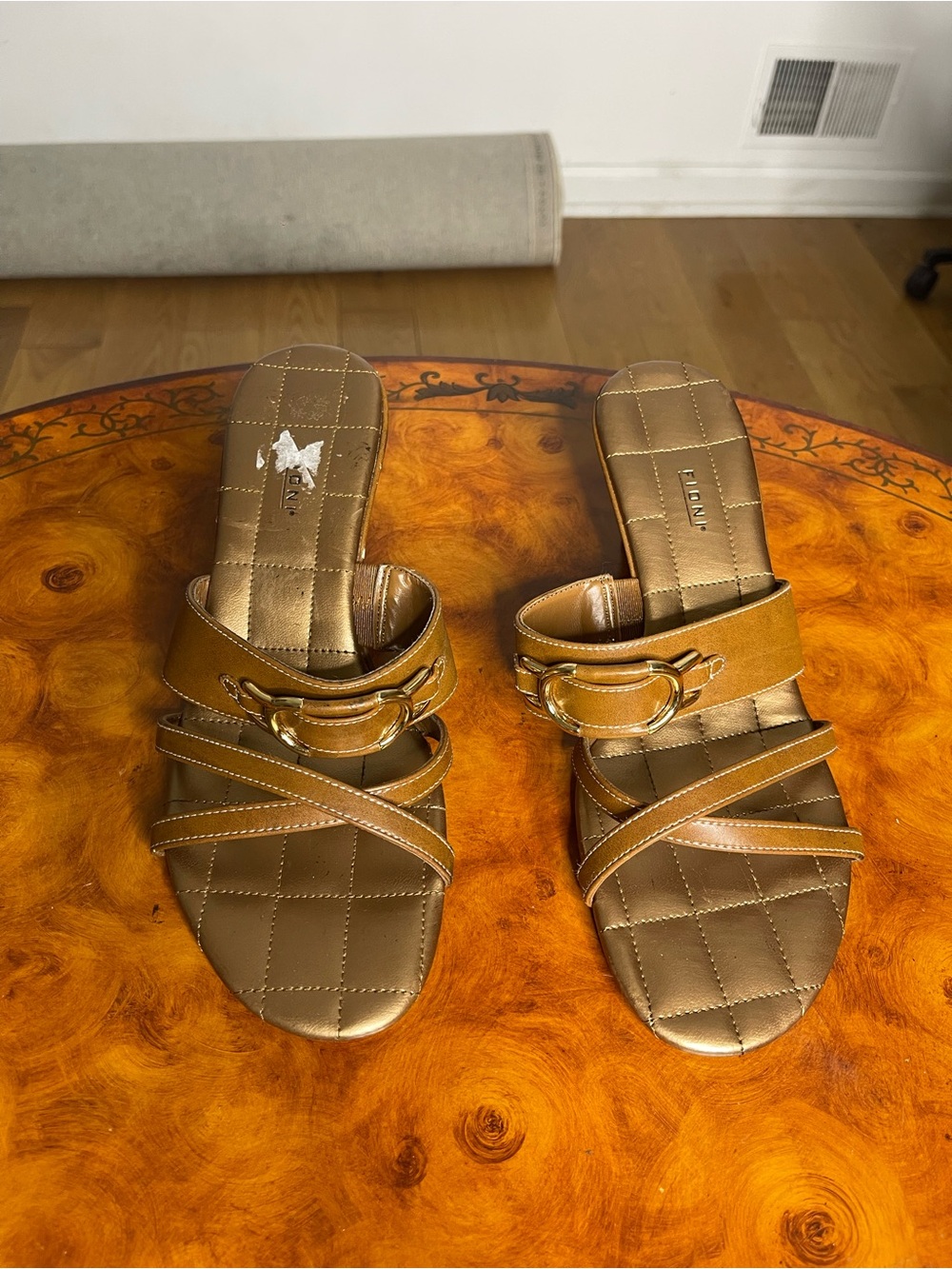 FIONI Clothing Tan Gold-Accent Slip-On Mules